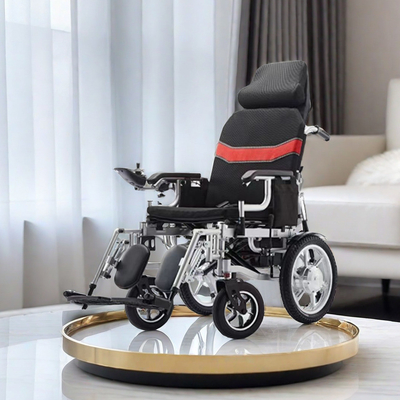 High Backrest Self-Locking Brake 24V Foldable Wheelchair for Full Recline on Amazon
