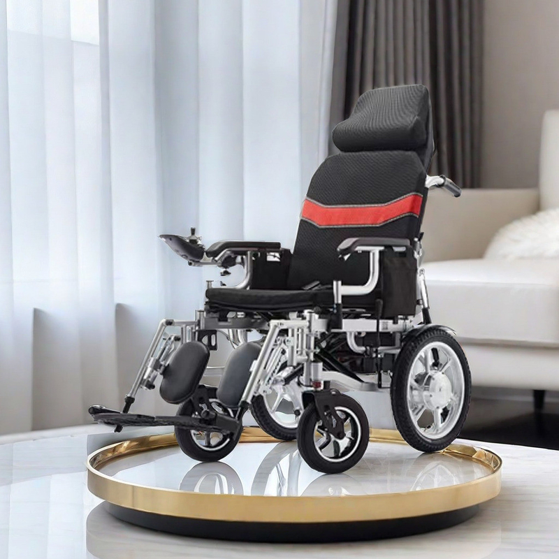 High Backrest Self-Locking Brake 24V Foldable Wheelchair for Full Recline on Amazon